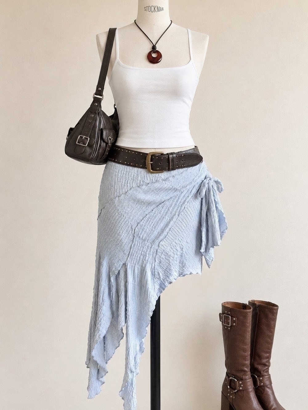 BDG Light Blue Asymmetrical Wrap Skirt with Side Tie